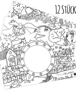 Platzdeckchen „Motiv-Mix I“ zum Ausmalen (Bauernhof, Prinzessin & Weltall)