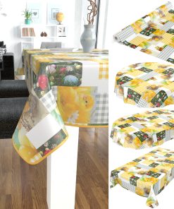 Wachstuch Tischdecke abwaschbar Karo Ostern Eier Küken Fotoprint