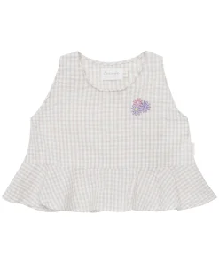 Frill Hem Gingham Top „Flowers“
